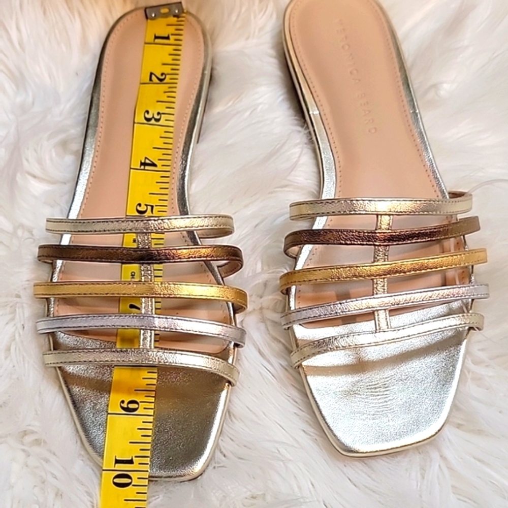 Veronica Beard | Mazon Platinum Metallic Strappy Slide Sandals - Picture 8 of 10